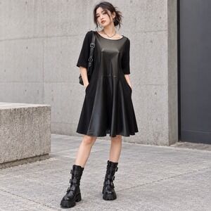 Torrid Faux Leather Scuba Dress 00 Sz 10 M/L Black Whimsi Goth Streetwear Biker